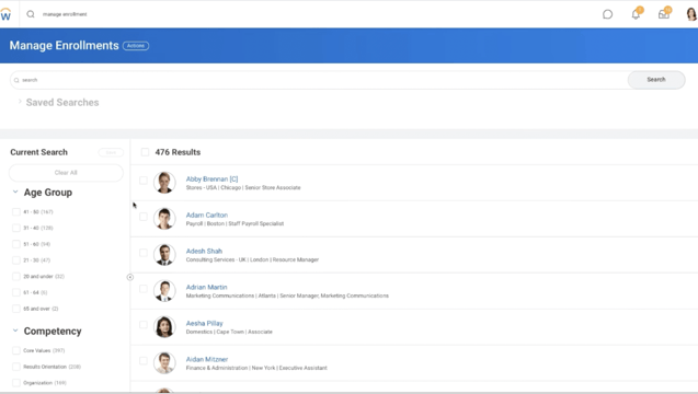 Manage enrollments page