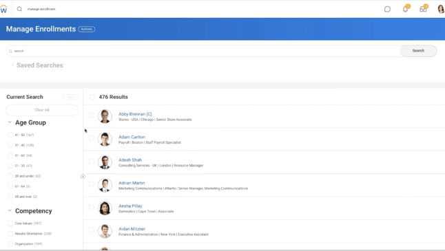 Manage enrollments page
