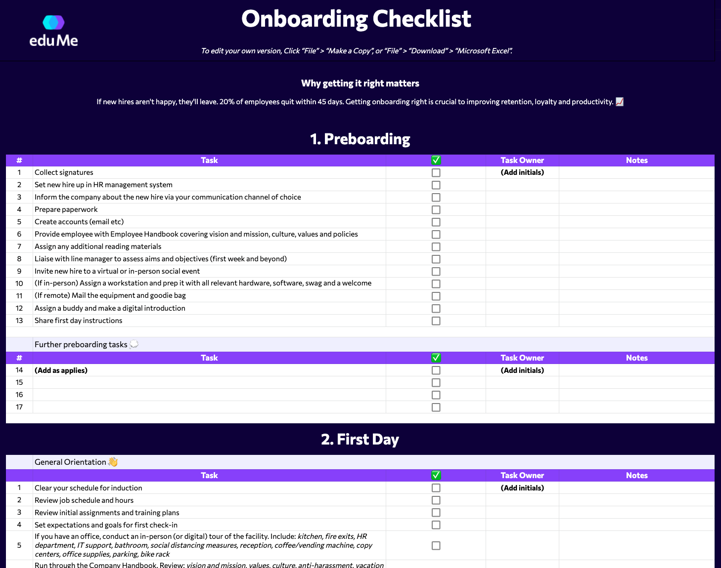 Onboarding checklist